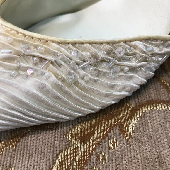 Dye-Able Ivory Satin Bling Beaded Slingback D'Orsay, Formal Pump Dress Wedding - Picture 13 of 16